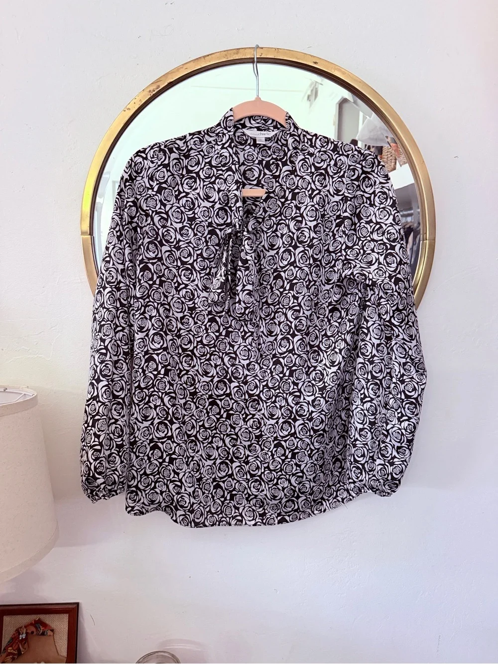 Charming Charlie Black & White Floral Mock Neck Blouse - Picture 3 of 3